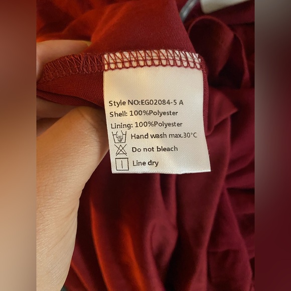 Burgundy Ruffle Sleeve Pleated V-Neck A-Line Midi Chiffon Dress - Ever Pretty - Picture 5 of 8